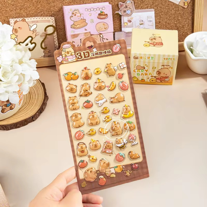 Cartoon Capybara 3D Puffy Sticker für Kinder, wasserfeste und kratzfeste Aufkleber für Scrapbooks und Heimdekoration, Mehrfarbig - Bild 1