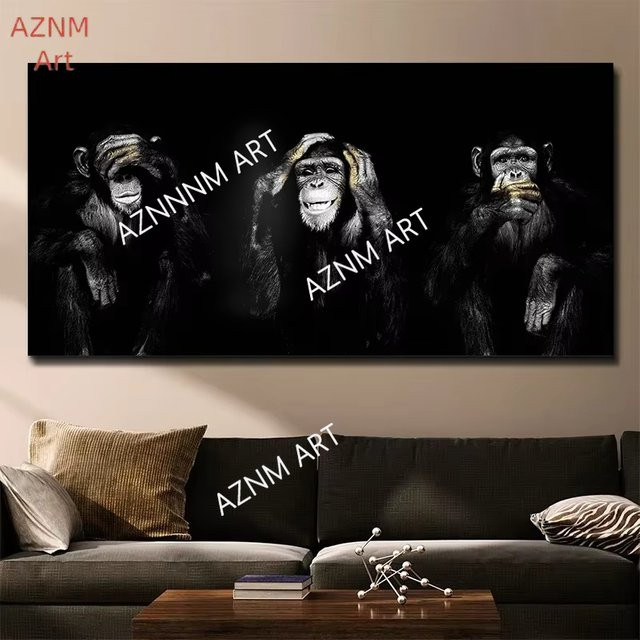 AZNM Leinwandgemälde Tier-Wandkunst Dunkler lustiger Affe Großformat-Poster für deine Wohnzimmer-Dekoration ohne Rahmen - Bild 1