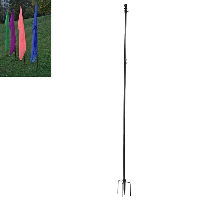 ZJCHAO Boden-Fahnenmast aus Edelstahl mit 5-Zinken-Basis für Garten und Hof, Farbe: Silber oder Schwarz, Höhe: 304,8 cm - Bild 1