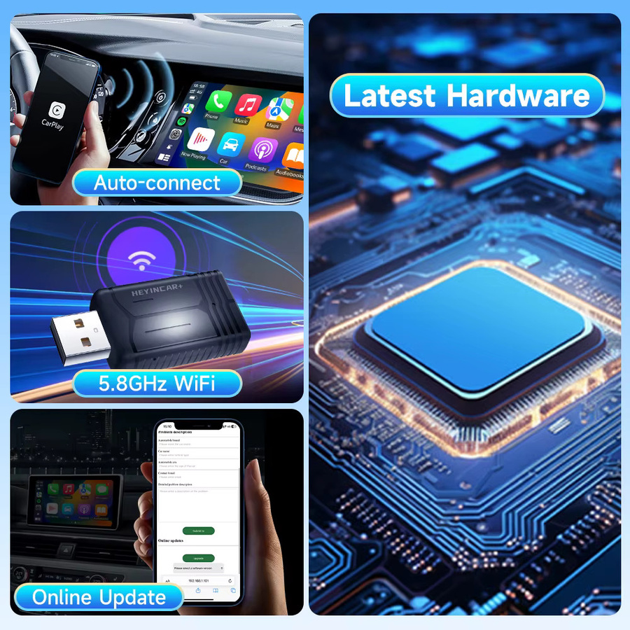 HEYINCAR Mini Car AI Box 2in1 Wireless CarPlay und Android Auto Adapter mit 5GHz WiFi in Schwarz - Bild 3