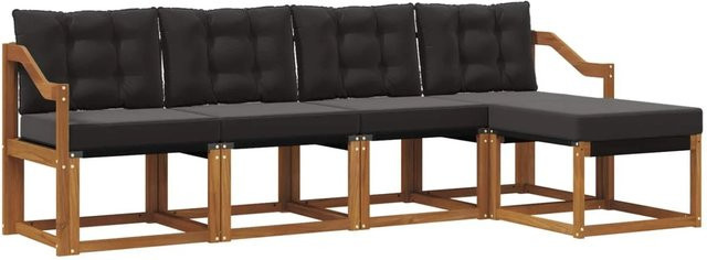 vidaXL Outdoor-Sofagarnitur 5-teilig aus Akazienholz und Textilene in Natur und Schwarz mit Kissen - Bild 1