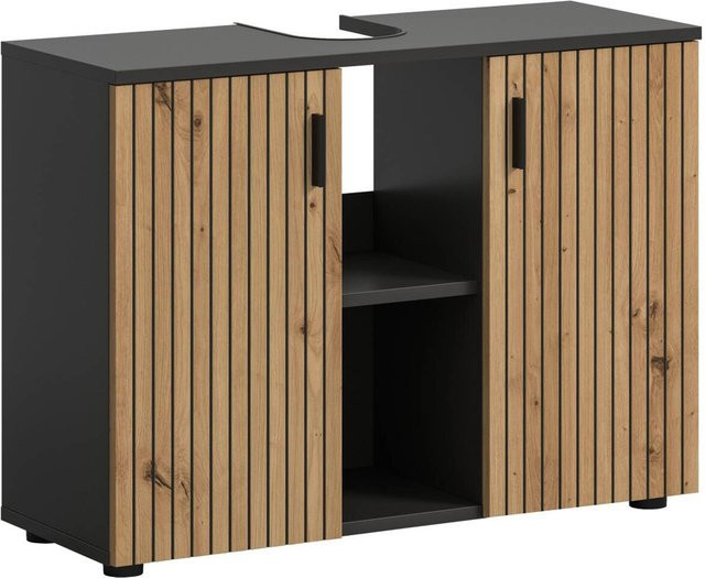 Waschbeckenunterschrank Mone von xonox.home in Basalt und Artisan Oak Nachbildung, modern und wandmontiert, B/H/T: 80 x 59 x 30 cm - Bild 1