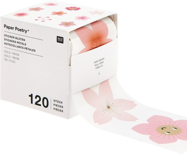 Rico Design Paper Poetry Sticker Kirschblüten mit Hot Foil Effekt, 120 Stück auf der Rolle, Durchmesser: 5 cm - Bild 1