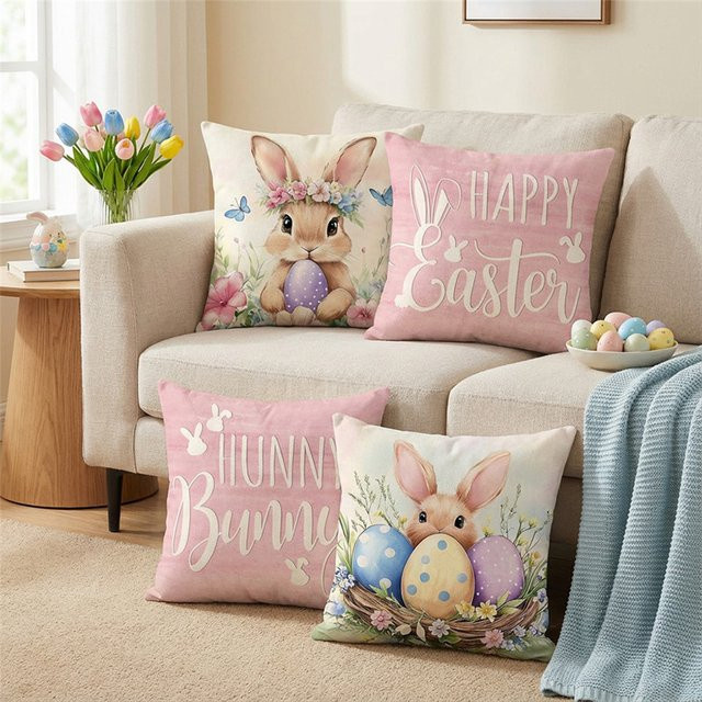 VIKAMA Oster-Kaninchen Kissenbezug in Rosa, quadratisch, B/T/H: 40 x 40 x 40 cm - Bild 1
