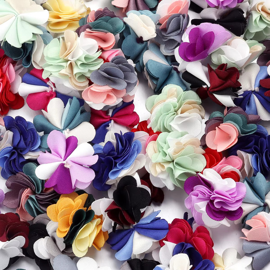 10 Stück handgefertigte Stoff-Blumen in Gelb und Multicolour, 2,5 cm Durchmesser, Textil-Dekoration für DIY-Projekte und Hochzeiten - Bild 3