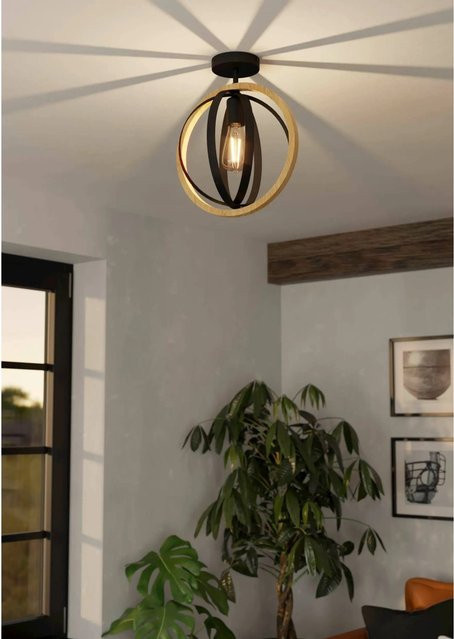 Eglo Deckenleuchte Basildon 1-flammig Schwarz-Braun aus Holz und Metall im Loft-Stil mit E27 Fassung - Bild 1