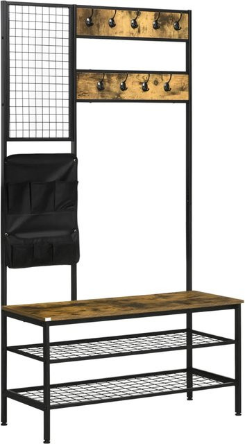 HOMCOM Garderobenständer mit Sitzbank im rustikalen Design, Farbe Braun, B/H/T: 40 x 185 x 40 cm - Bild 1