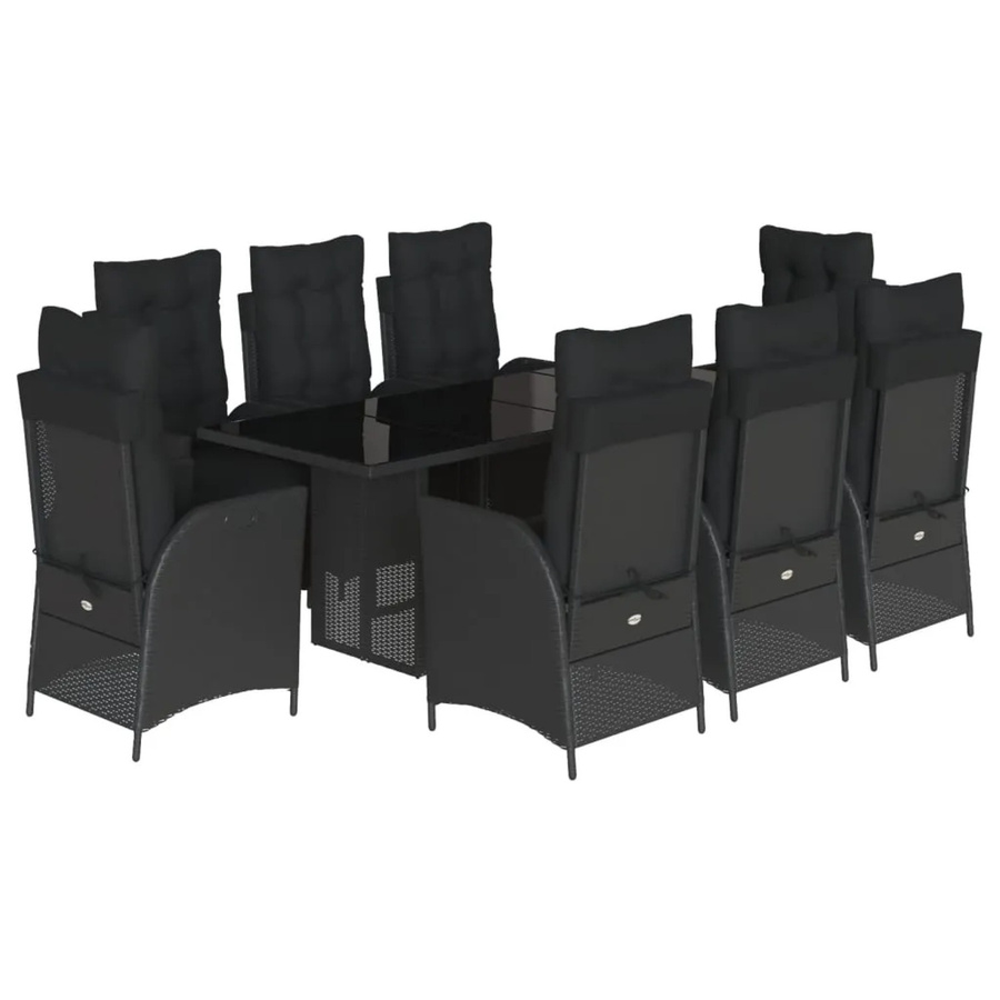 vidaXL 9-teilige Garten-Essgruppe aus schwarzem Poly-Rattan mit Kissen und Hartglas-Tischplatte - Bild 2