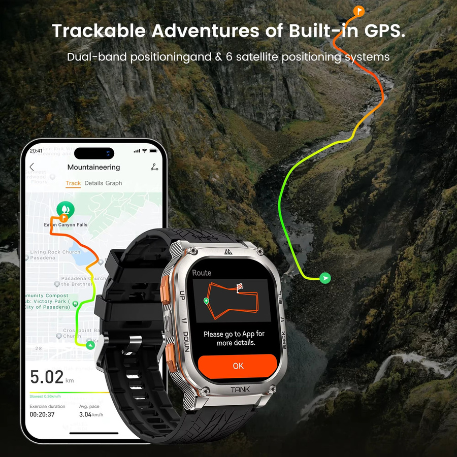 KOSPET TANK M3 Ultra GPS-Smartwatch für Herren mit Bluetooth-Anruf, Herzfrequenzmessung und 5 ATM Wasserdichtigkeit in Schwarz oder Silber für Android und iOS - Bild 3