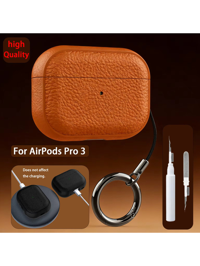 Schutzhülle für Apple AirPods Pro 3 aus weichem TPU-Leder in Orange inklusive Reinigungsset - Bild 5