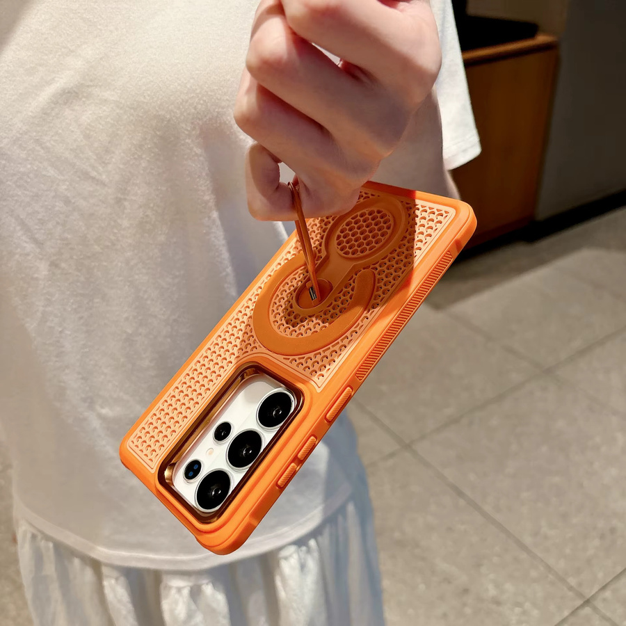 Wärmeableitende und stoßfeste magnetische Handyhülle mit unsichtbarer Halterung für Samsung Galaxy S26 S25 S24 S23 Ultra Plus in Orange - Bild 3