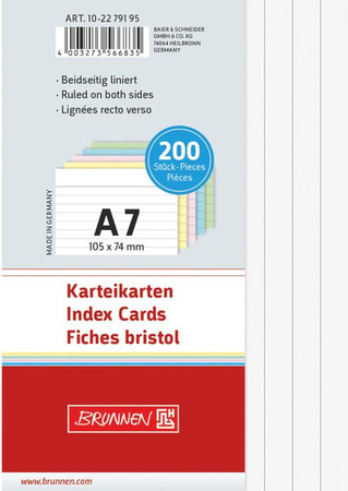 Brunnen Karteikarten A7 liniert multicolor sortiert, 200 Stück