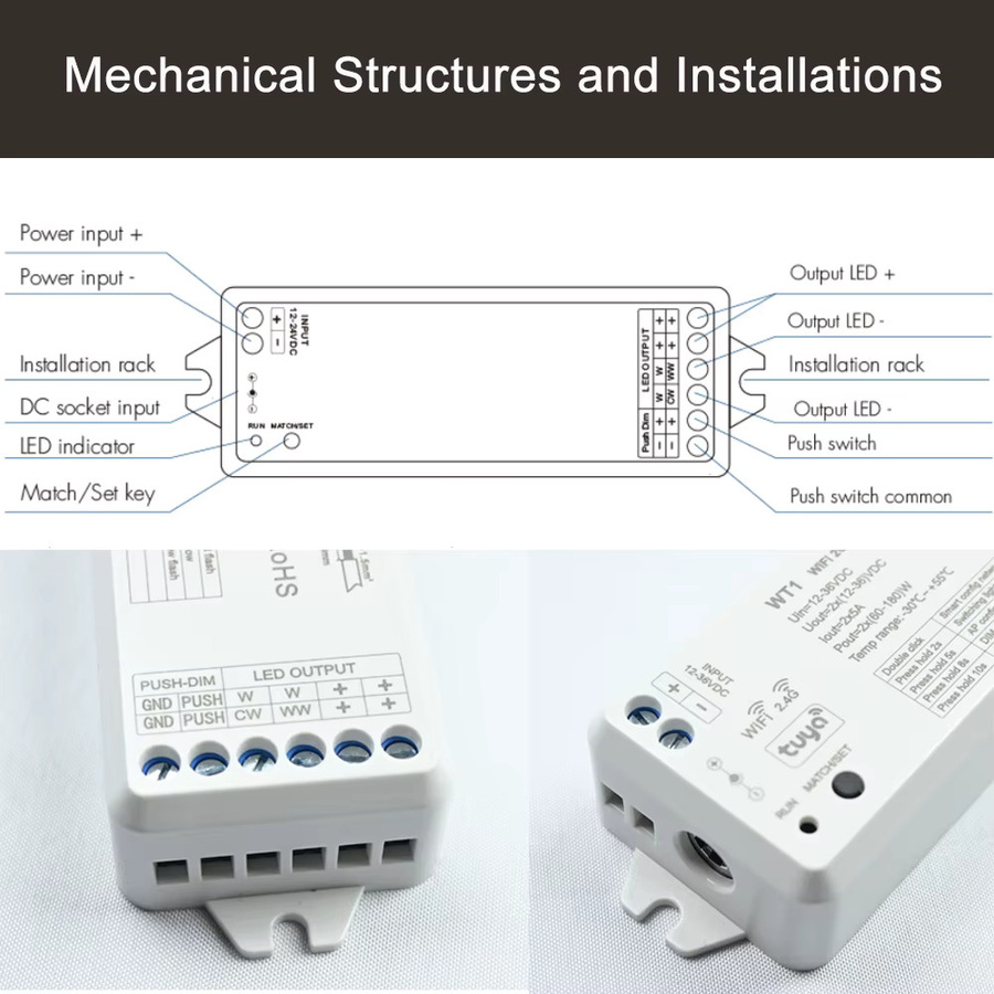 TUYA WiFi WT1 LED Smart Dimmer 2-Kanal CCT Dimmsteuerungskit mit 2.4G RF Fernbedienung und Touch-Schalter in Weiß - Bild 3