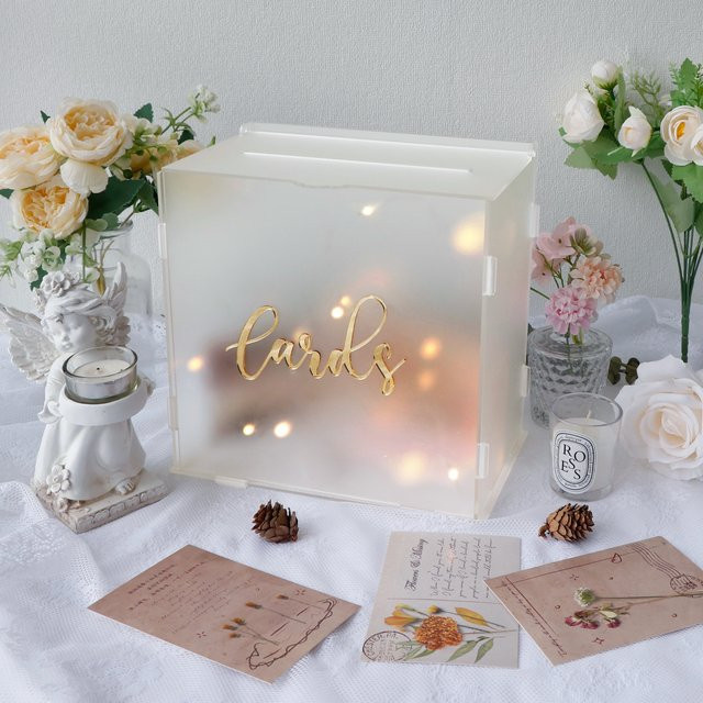 PartyWorld Hochzeitskartenbox aus Acryl in Weiß, mattierte Geschenkbox mit Lichterkette für die Hochzeit - Bild 1