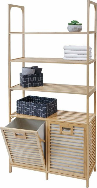 Badezimmerschrank MCW-N83 aus Bambus in Braun mit 2 Wäschekörben und 4 Regalböden, H x B x T: 168 x 81 x 33 cm - Bild 1