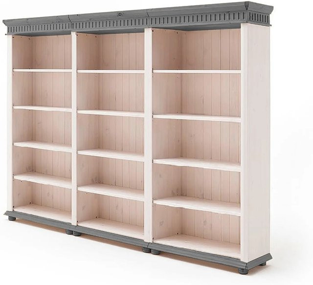 Bibliothek Helsinki aus massiver Kiefer in Weiß mit Rückwand - Bild 1