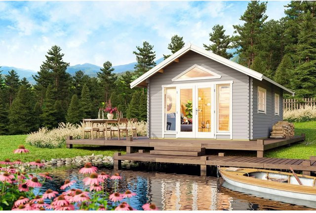 Lasita Gartenhaus Caroline Maja in Lichtgrau mit Satteldach, B/H/T: 489,9 x 330,6 x 675 cm - Bild 1