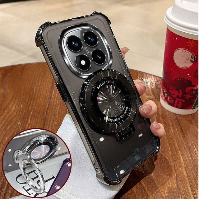 Transparente Silikon-Schutzhülle mit Eckairbag und Magnetischer Halterung für Xiaomi POCO M8 Pro M7 4G X8 X7 5G Note 15 Pro Plus in Pink - Bild 1