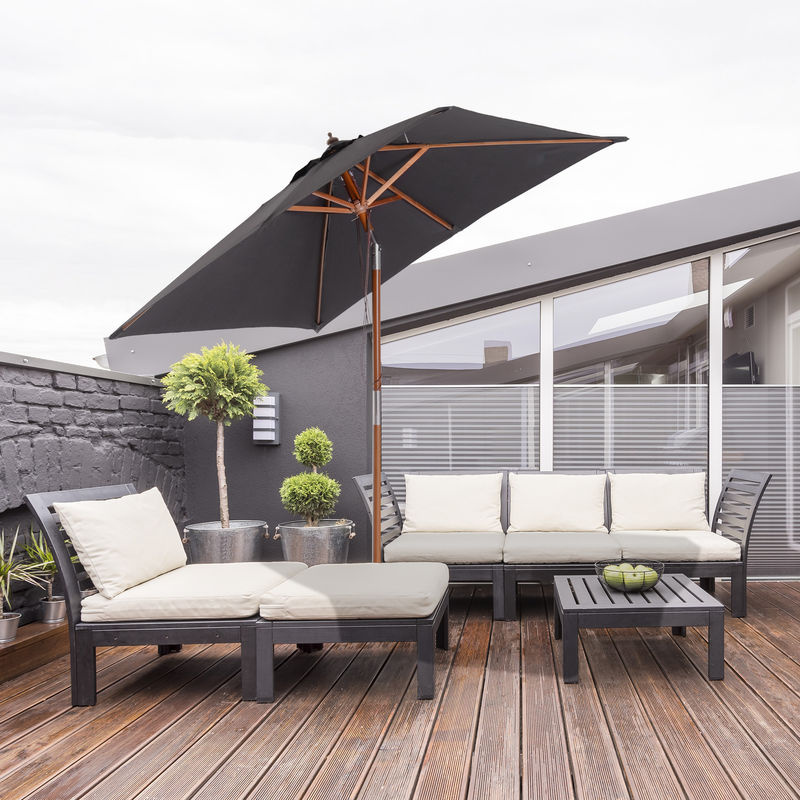 Outsunny Sonnenschirm aus Tannenholz mit Polyesterbespannung, 3-stufig verstellbar, Dunkelgrau, B/T/H: 200 x 150 x 230 cm - Bild 2