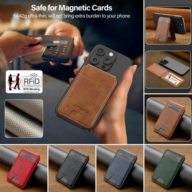 EUCAGR Magnetische PU-Leder Kartensteckplatz-Tasche mit Ständer für iPhone 17, Samsung Galaxy, Google und Xiaomi, Farbe: Grün - Bild 1
