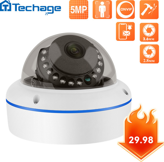 Techage 5MP POE IP-Überwachungskamera als Kuppelkamera mit 3,6 mm Brennweite, Nachtsicht, Einweg-Audio und KI-Erkennung für intelligente Sicherheit im Innenbereich, Farbe: Weiß - Bild 1