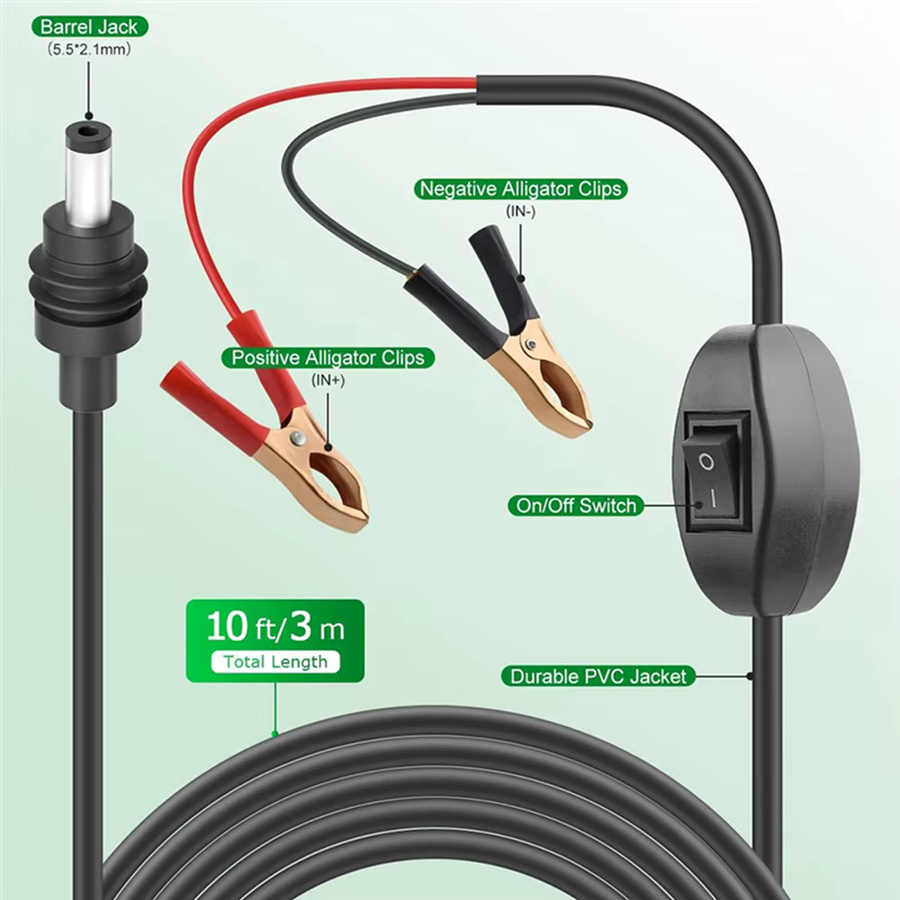 SZKOSTON DC-Stromkabel Verlängerungskabel für Starlink Mini mit Krokodilklemmen und Barrel-Plug, 16AWG, Schwarz - Bild 3