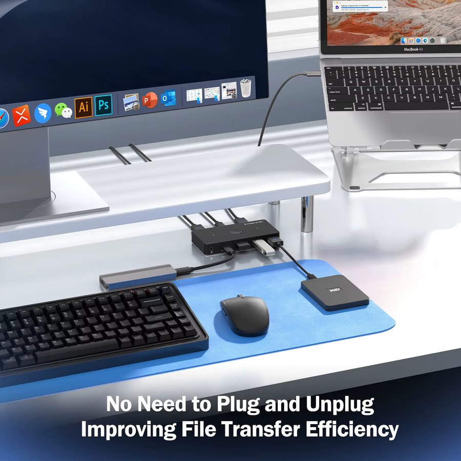 Lemorele USB 3.0 Switch 2 in 5 out Umschalter für Windows Laptop und PC in Schwarz zur Steuerung von Tastatur, Maus und Drucker für 2 PCs und 3 Geräte - Bild 3