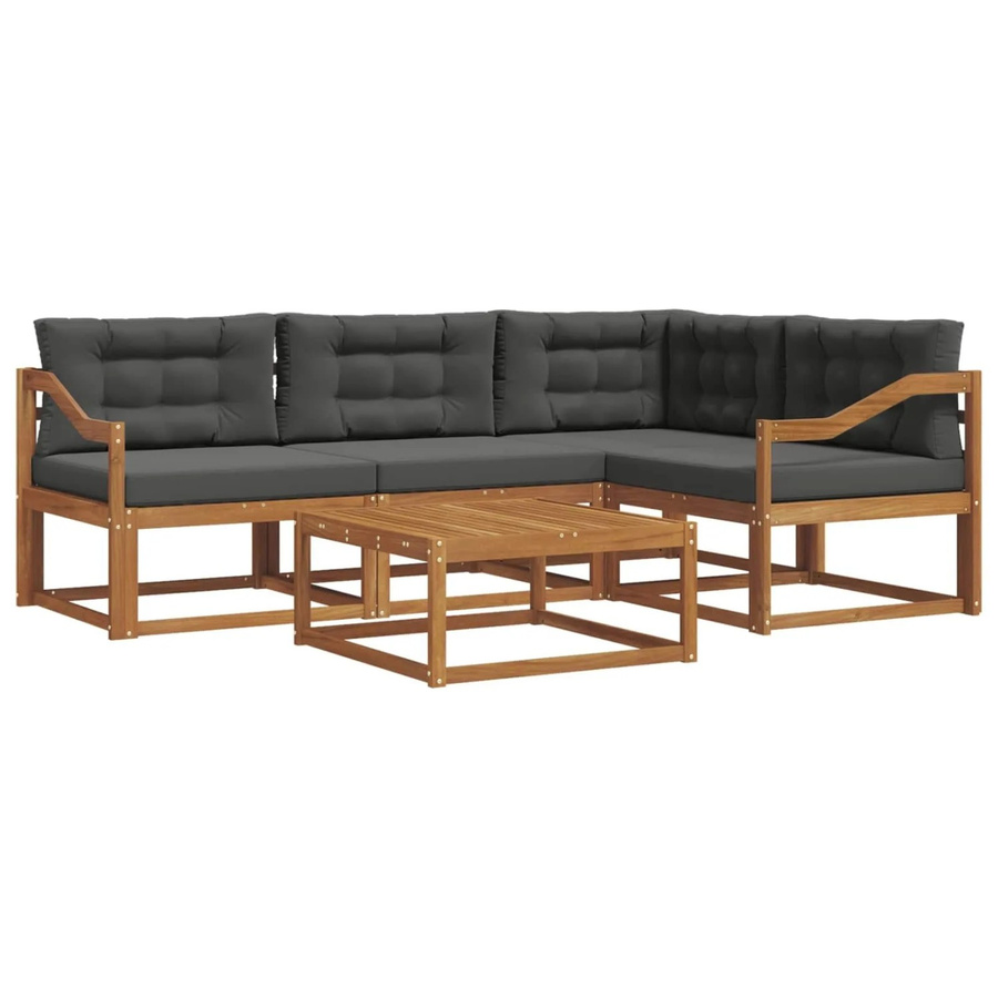 vidaXL Outdoor-Sofagarnitur aus Akazienholz mit Kissen, 5-teiliges L-Shape Set, Anthrazit und Natur - Bild 2