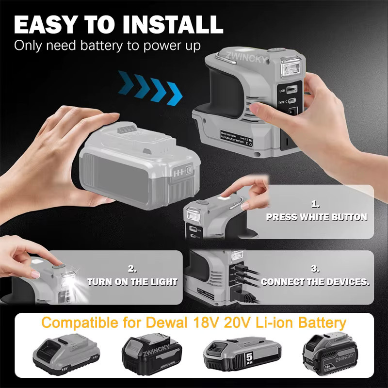 BSIDE Inverter-Adapter DC 18V zu 110V/220V Stromversorgung für Makita, DeWalt, Milwaukee, Bosch und Einhell mit USB Typ-C Anschluss - Bild 4