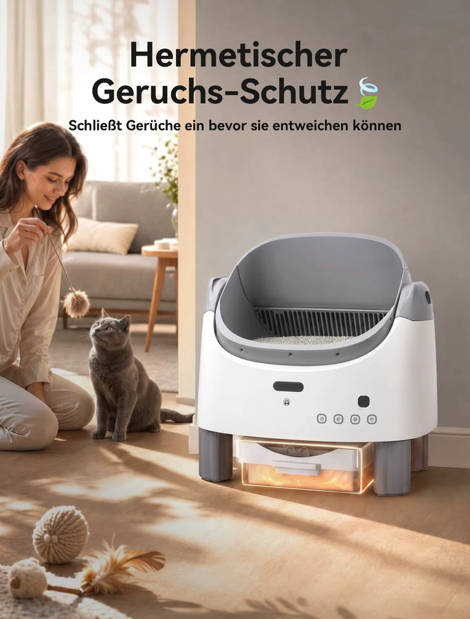 Amicura X1 Max Smarte Automatische Katzentoilette in Weiß – Geräuscharme App-gesteuerte Elektrische Selbstreinigende Katzentoilette mit Geruchsbeseitigung - Bild 3