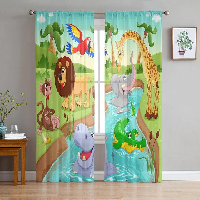 Yiran Furniture Tüllvorhang mit Rennwagen-Motiv in Blau und Multicolour, transparenter Voile-Vorhang für Wohnzimmer und Schlafzimmer, B: 135 cm, H: 115 cm - Bild 1
