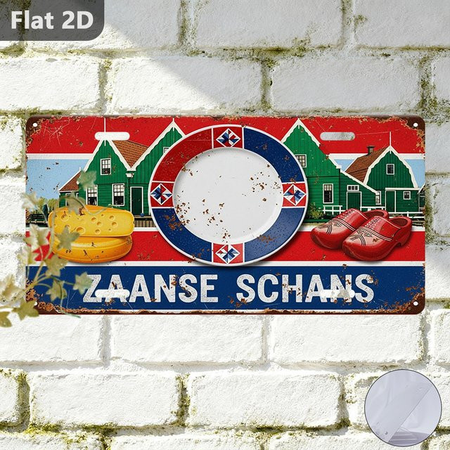 CIFBUY Retro Metall-Wandschild Zaanse Schans Dekorative Plakette mit niederländischen Sehenswürdigkeiten, B/H: 31,75 x 15,0 cm, Mehrfarbig - Bild 1