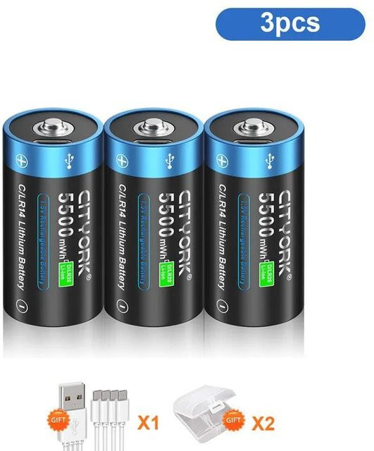CITYORK Wiederaufladbare C-Batterie Typ C R14 LR14 Li-Ionen Akku mit USB-Ladefunktion, Blau, 5500 mAh - Bild 1