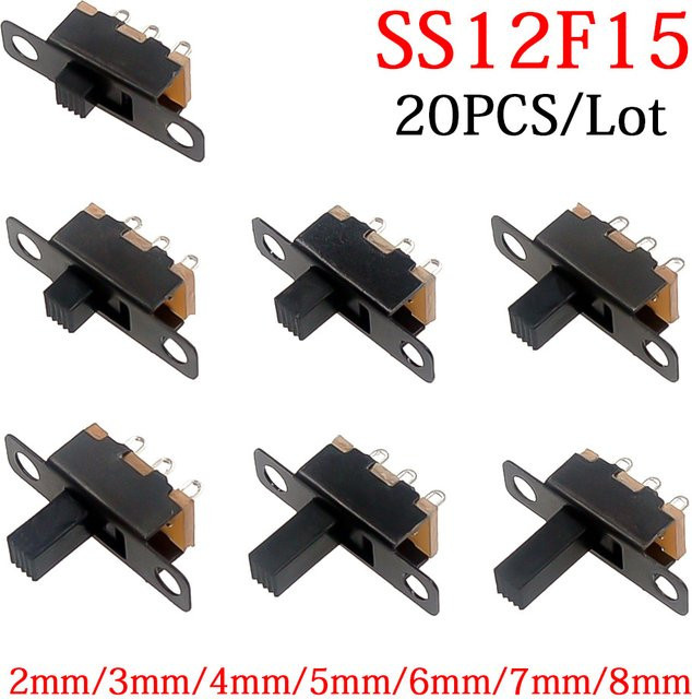 AceWong 20er Set Mini SPDT Schiebeschalter SS12F15 Schwarz 50V 0,3A für DIY Elektronikprojekte - Bild 1