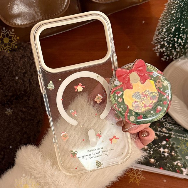 MUQGEW Handyhülle mit Cartoon-Weihnachtskranz und magnetischer Halterung für iPhone 17 16 15 14 13 12 Pro Max, transparent, stoßfeste Abdeckung - Bild 1