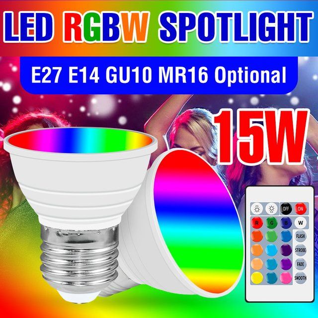 Smart RGBW LED Glühbirne 15W dimmbar für E27 E26 E14 GU10 MR16 bunte Dekorationsbeleuchtung - Bild 1