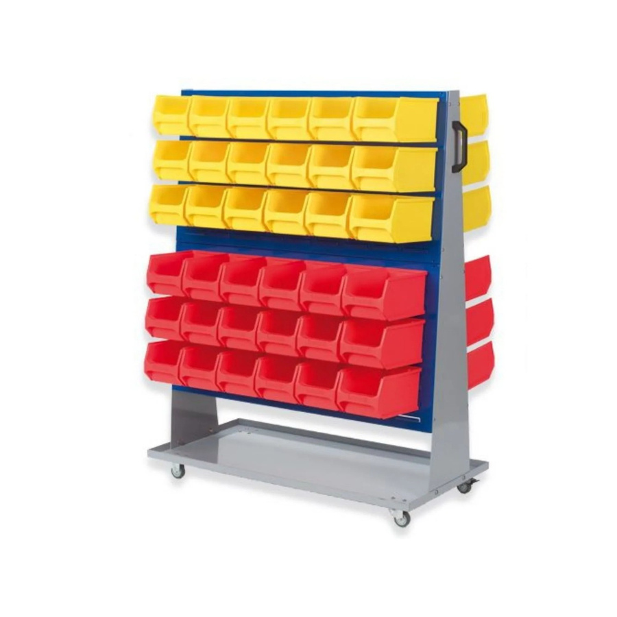 PROREGAL ProfiDrop Systemwagen auf Rollen mit blauen Systemplatten und 72 roten und gelben Sichtlagerboxen, H x B x T: 130 x 100 x 50 cm - Bild 2