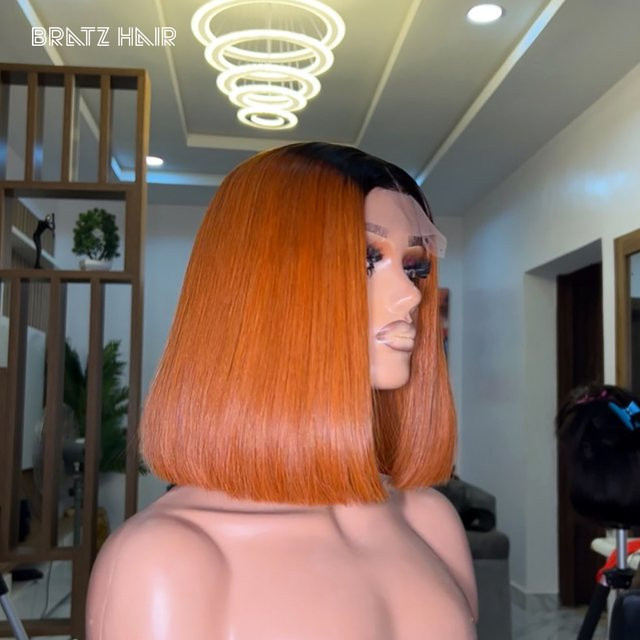 Bratz Hair Bob Perücke, Echthaar, Ombre Orange, Glueless - Bild 1