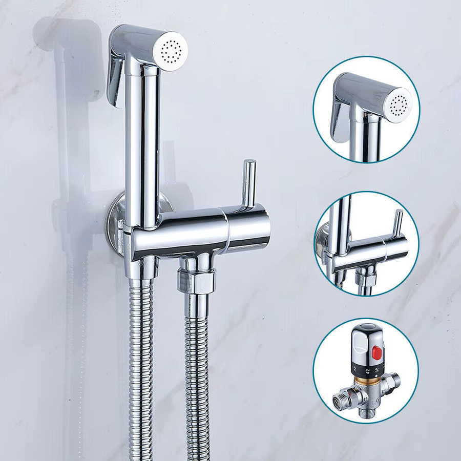 Tragbares XMSJ Bidet-Set aus Messing mit Thermostatventil für Warm- und Kaltwasser in Chrom - Bild 2