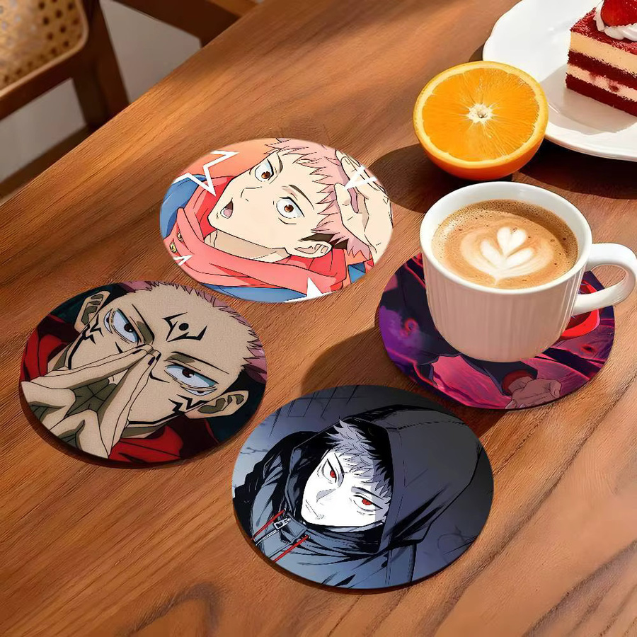 Runder Holz-Untersetzer mit Itadori Yuji Anime-Motiv, Durchmesser: 10 cm, Mehrfarbig - Bild 2
