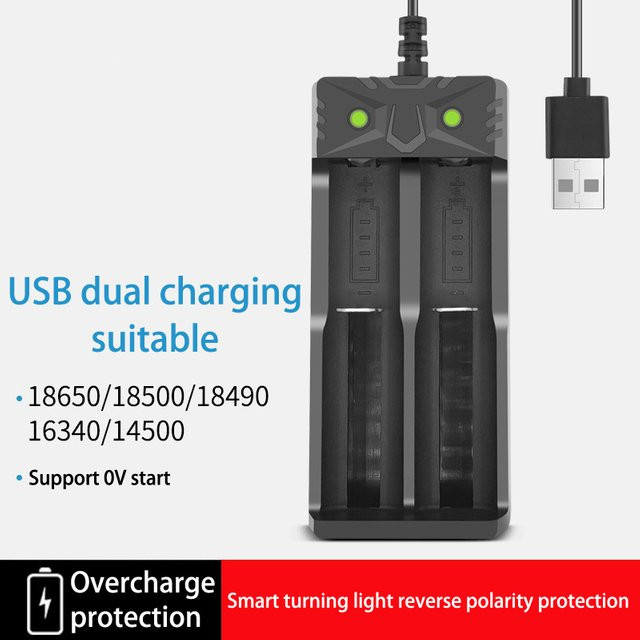 Dual USB Lithium-Ionen Akku Ladegerät mit 2 Steckplätzen in Schwarz - Bild 1