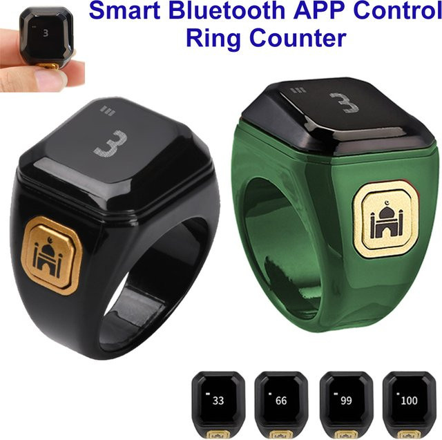 Aideepen Smarter Ring in Schwarz mit Bluetooth-App-Steuerung, OLED-Display, Vibrationsalarm und Handdruck-Erfassung als Gebets-Fingerzähler für Zikr - Bild 1