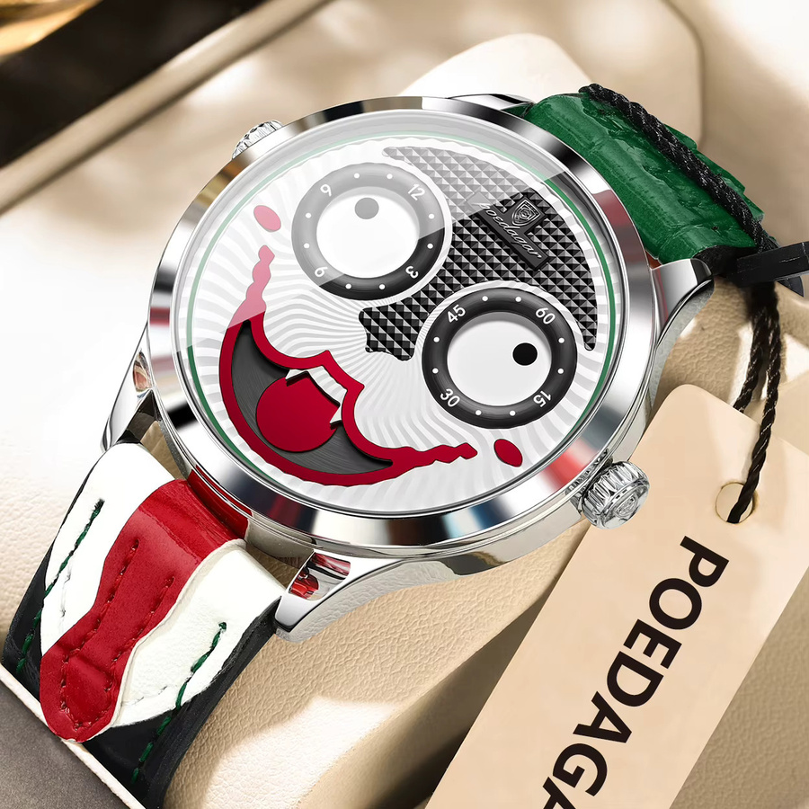 POEDAGAR Armbanduhr, Quarz, Leder, Silber, Edelstahl, Herren - Bild 2
