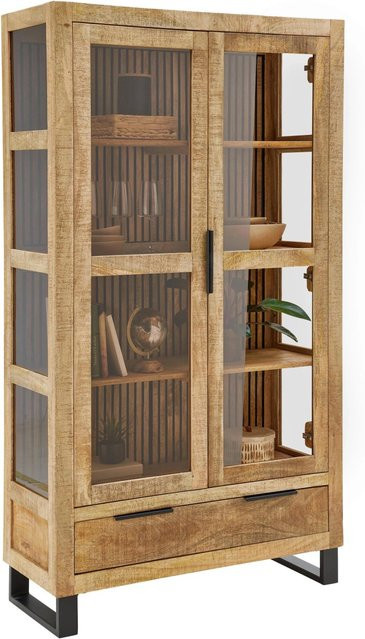 Mömax Vitrine Everest aus Mango-Holz mit Glastüren und Soft-Close-Funktion, Farbe: Natur/Schwarz, H x B x T: 180 x 100 x 40 cm - Bild 1
