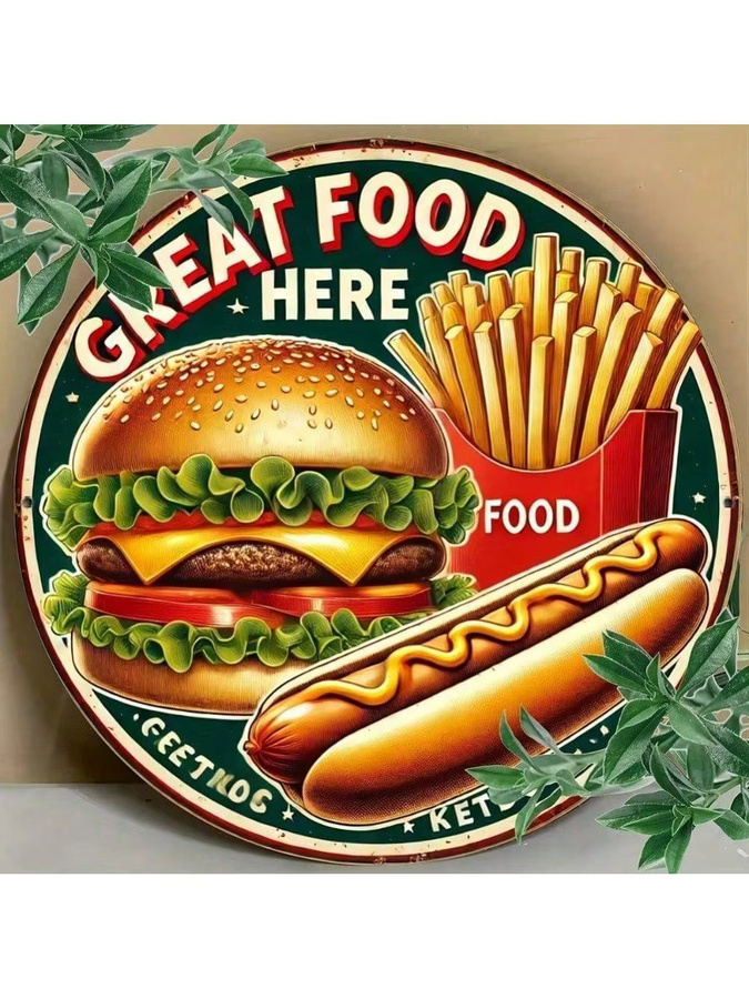 CIFBUY Vintage Burger Fries Wandkunst Rundes Leinwandposter Multicolour - Bild 3