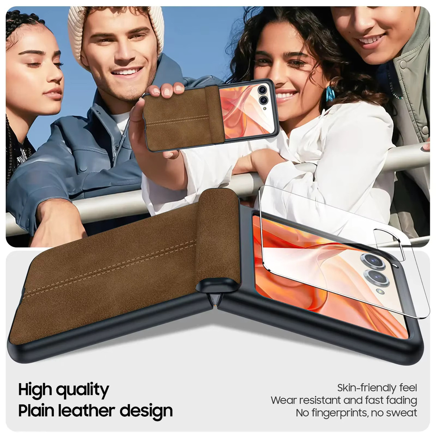 Motorola Moto Razr 50/60/70 Lederhülle mit magnetischem Scharnierschutz, 9H Displayschutz und kabellosem Laden, Braun - Bild 5