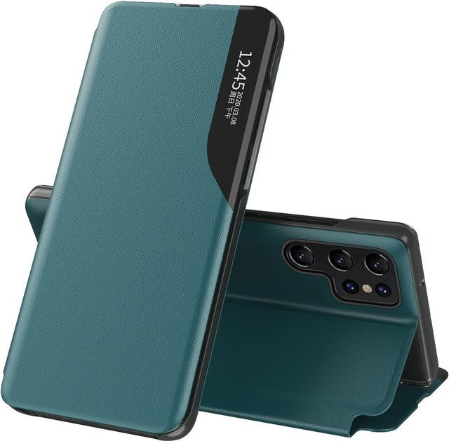Business Smart Window View Flip-Hülle für Samsung Galaxy S26 Ultra S25 Edge S24 S23 Plus S22 FE S21 S20 mit magnetischem Leder-Ständer in Grün - Bild 1