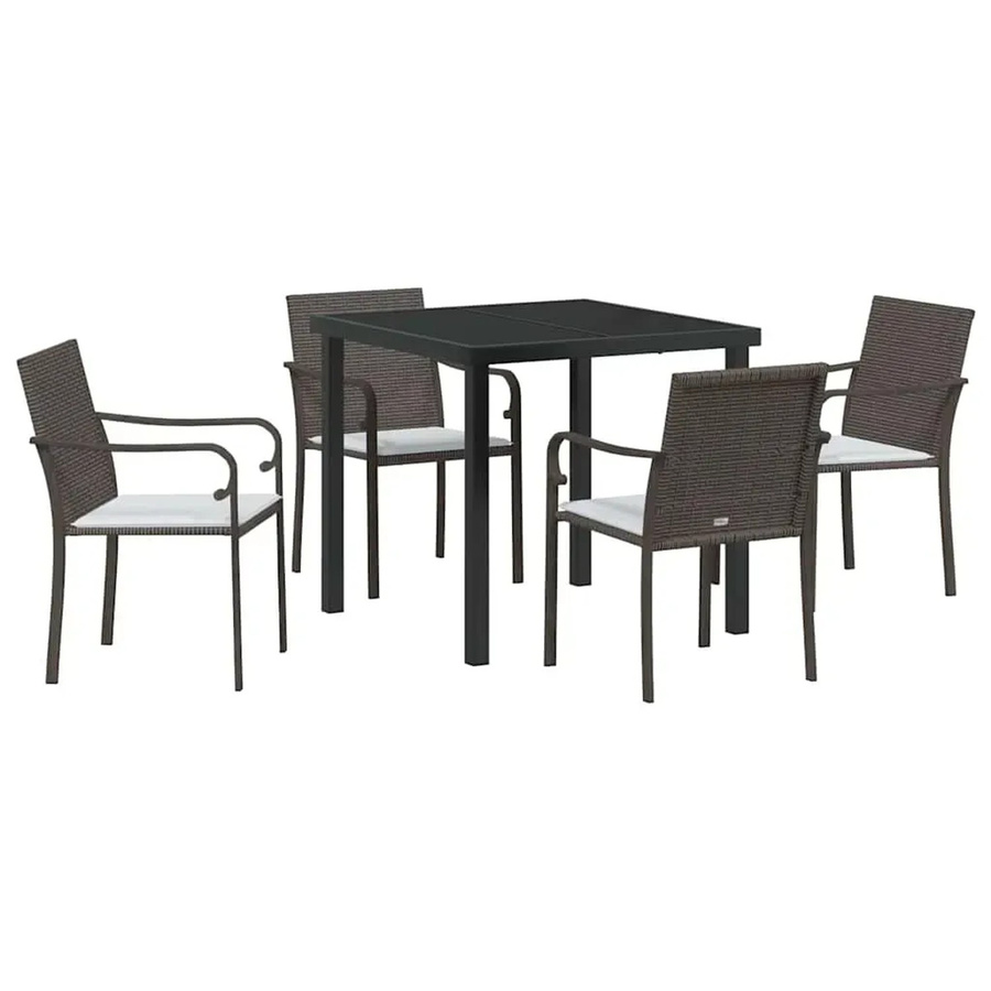 vidaXL Garten Essgruppe 5-teilig aus Poly-Rattan und Stahl in Braun für Garten, Terrasse und Außenbereich - Bild 2