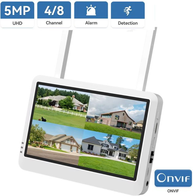HAMROLTE Xmeye WLAN NVR Sicherheitssystem mit 7-Zoll LCD-Bildschirm, KI-Personenerkennung und Audio-Video-Rekorder, Weiß - Bild 1