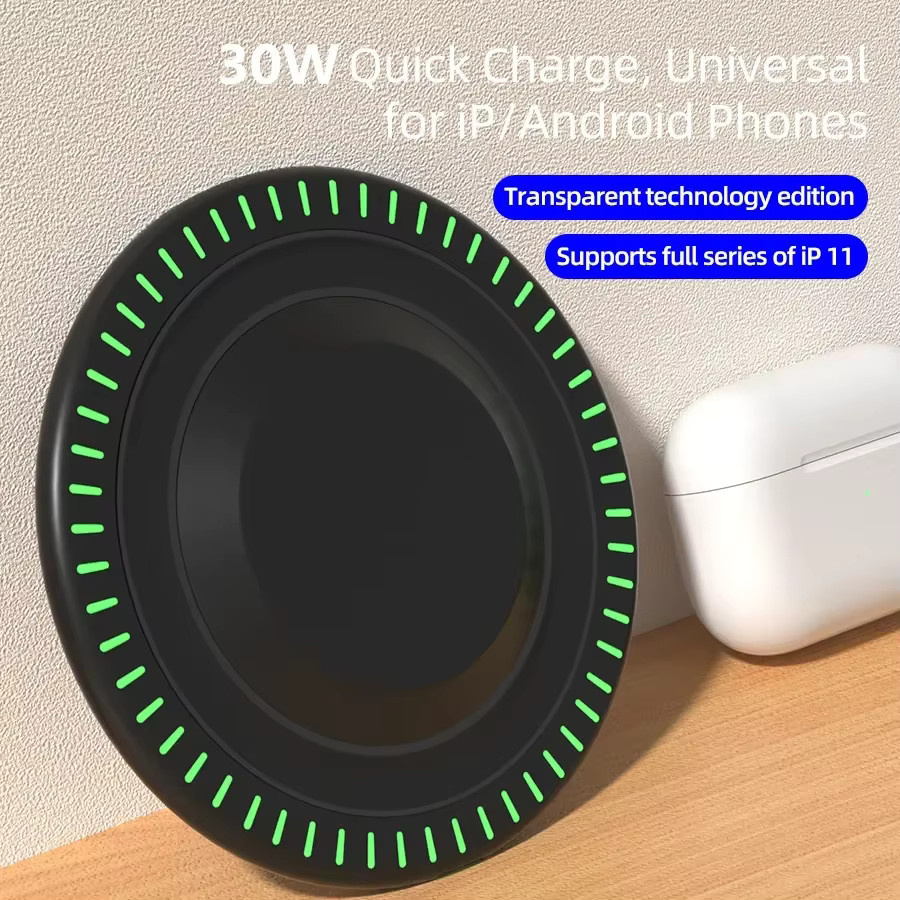 Opansten 30 W Kabelloses Ladegerät-Pad mit Ständer für iPhone, Samsung, Xiaomi und Kopfhörer als Induktions-Schnellladestation in Schwarz oder Weiß - Bild 5